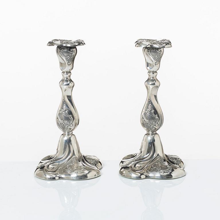 A pair of Norwegian silver candlesticks, mark of Thorvald Marthinsen, Tonsberg, circa mid-20th century.