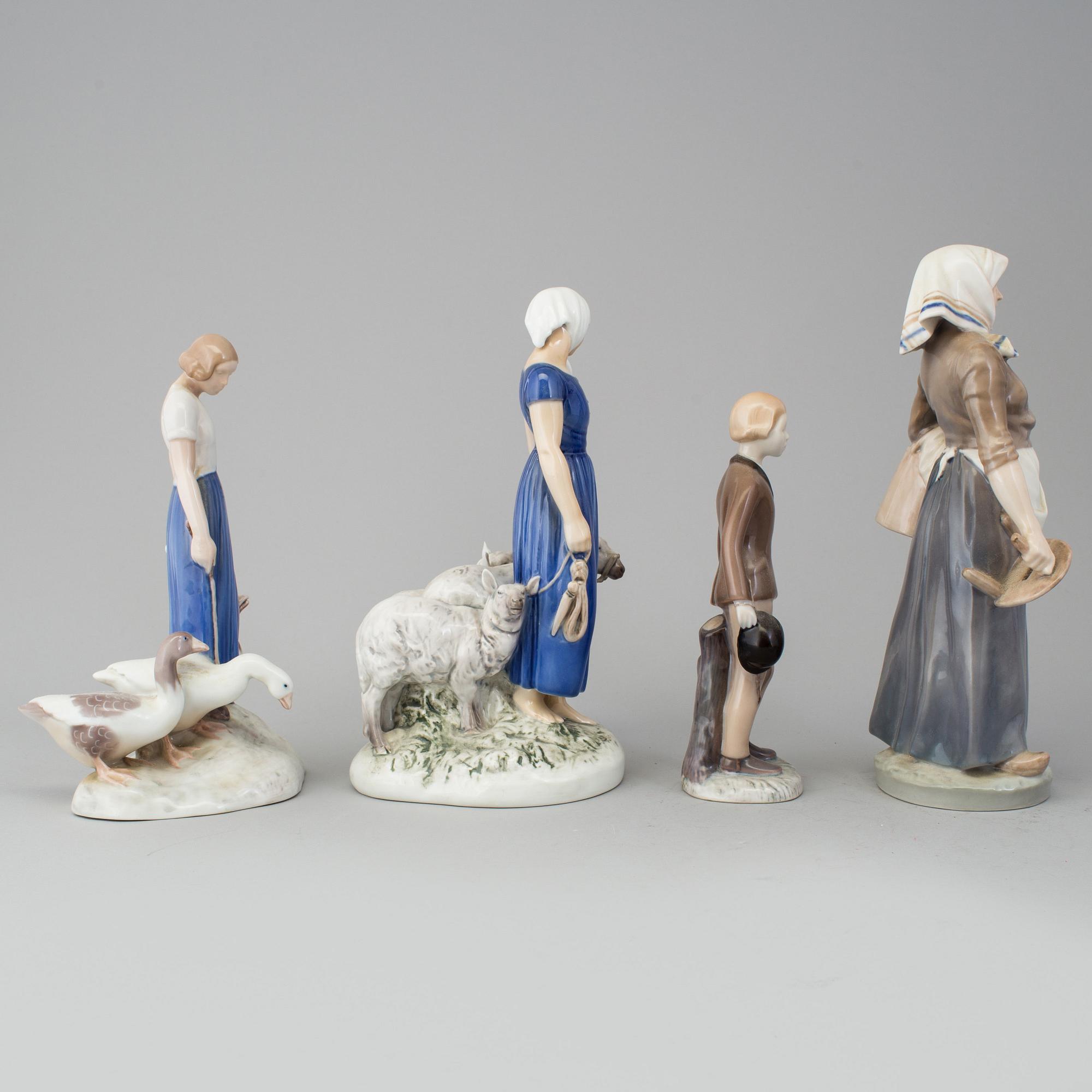 BING & GRØNDAHL & ROYAL COPENHAGEN, 4 porcelain figurines, late 20 th century.