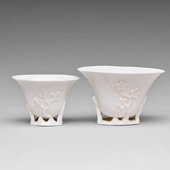 768. A pair of blanc de chine libation cups, Qing dynasty, Kangxi (1662-1722).