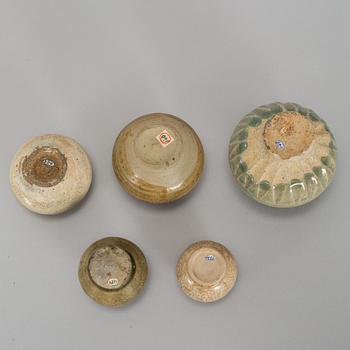 A group of five Southeast ceramic jars, 19th century.