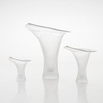 Tapio Wirkkala, three glass "Chanterelle" vases signed Tapio Wirkkala Iittala, 1982-83.