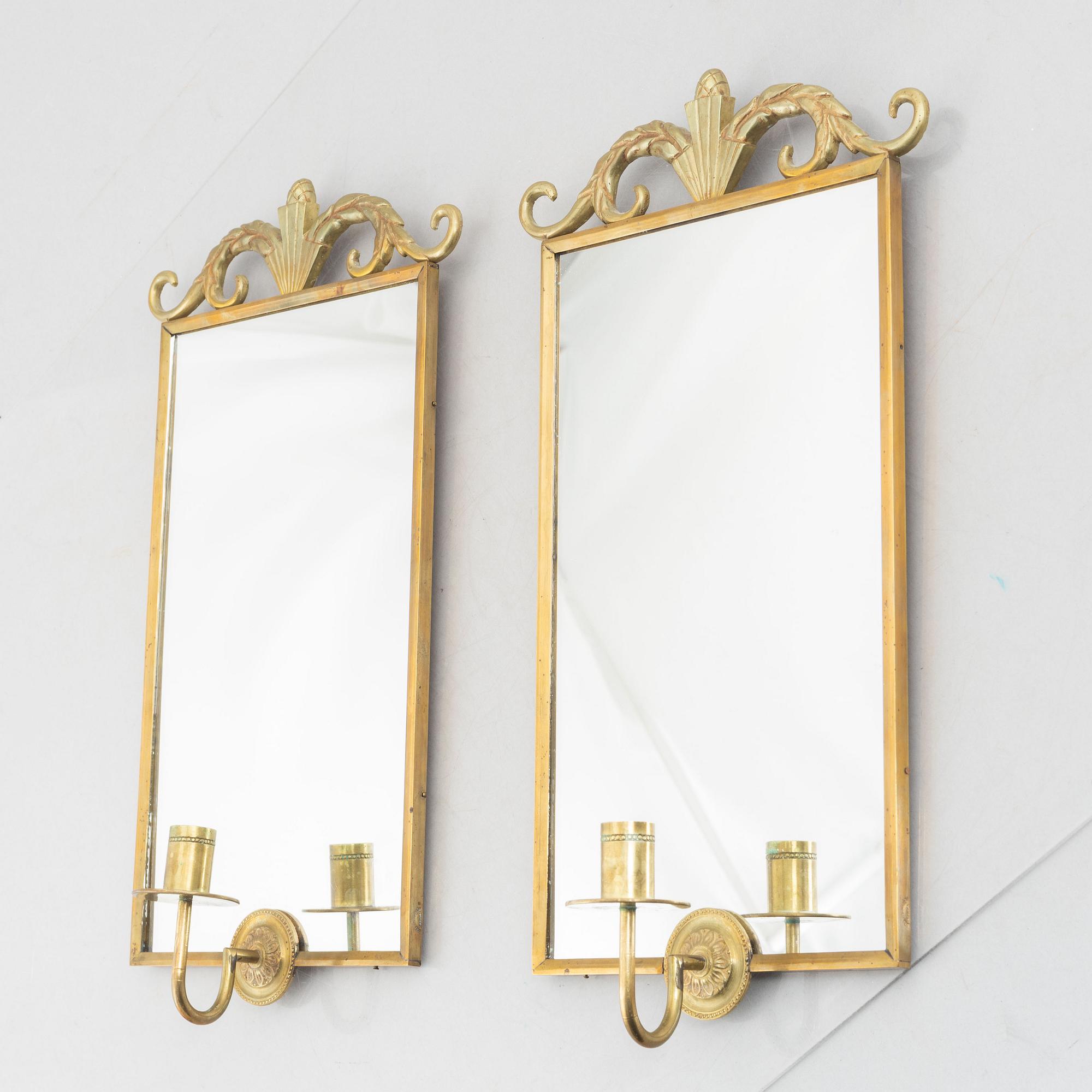 Lars Holmström, mirror sconces, a pair, Swedish Grace, Lars Holmström Company, Arvika, 1920s/30s.