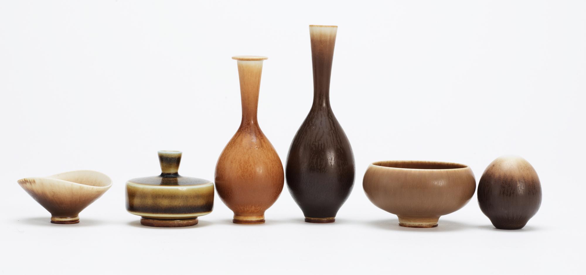 A set of six Berndt Friberg stoneware miniatures, Gustavsberg 1960's.