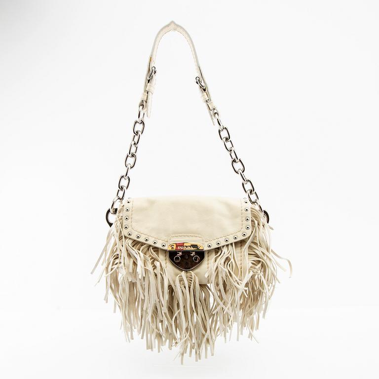 Prada, Bag "Cream Vitello Shine Leather Fringe Shoulder Bag".