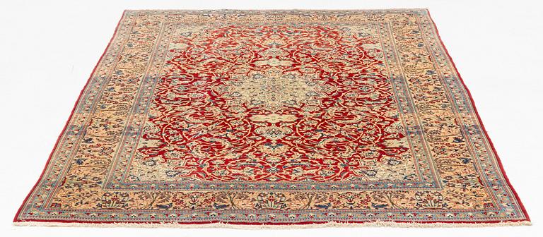 A part silk Nain Tuteshk carpet, ca 223,5 x 157,5 cm.