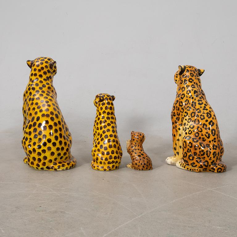 Decorative sculptures 4 pcs Cheetahs 20th century glazed ceramic.