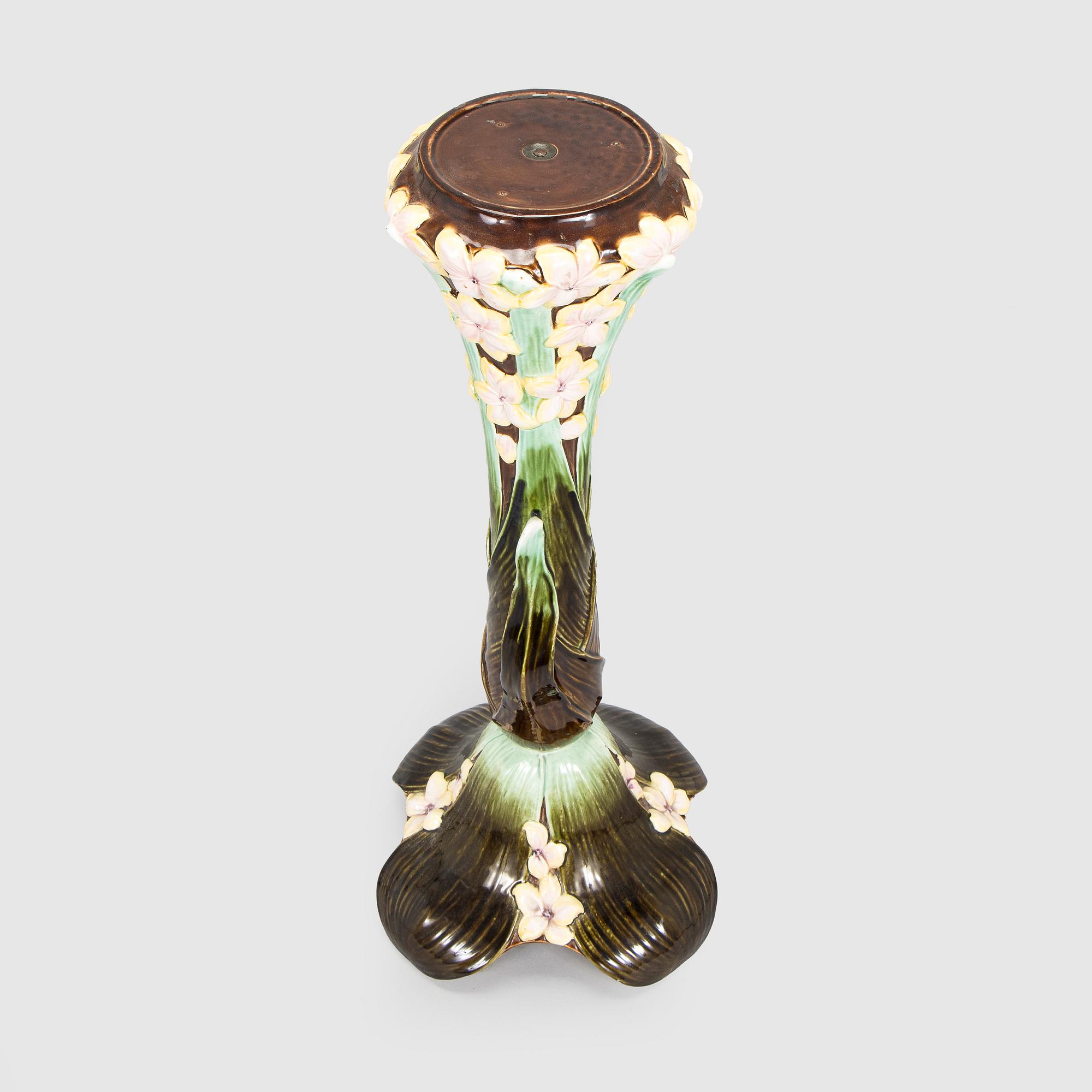Flower pedestal, majolica, early 20th century.