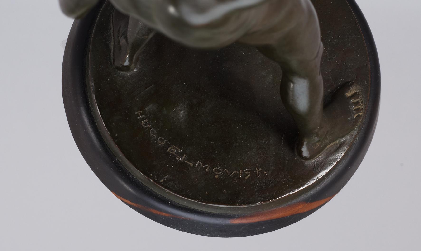 An Hugo Elmqvist patinated bronze letter balance, circa 1900.