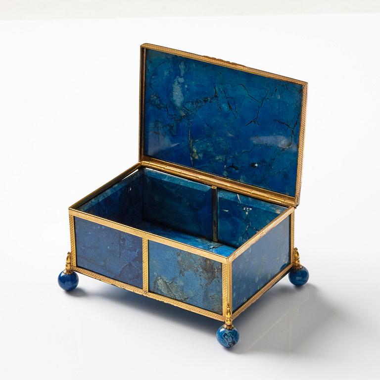 A presumably French lapis lazuli and gilt metal box, late 19th century.