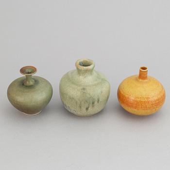 A set five stoneware vases and two bowls, including Tomas Anagrius and Atte Holm, Höganäs.