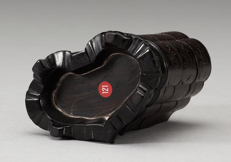 A three tiered wooden silver-inlayed box with cover, Qing dynasty.