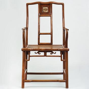 A hardwood and dreamstone armchair, presumably late Qing dynasty.