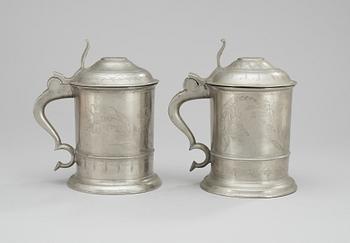 A set of two pewter pints. Makers mark by Gottlob F Bauman, Hudiksvall (1789-1826/31).