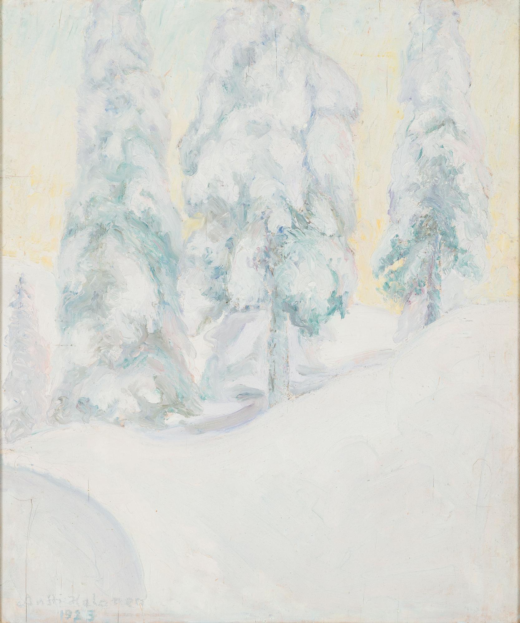 Antti Halonen, öljy levylle, signeerattu ja päivätty 1923.