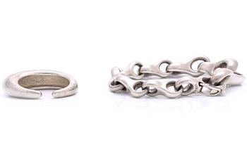 Lynggaard, bracelet and ring sterling silver, "Giga".