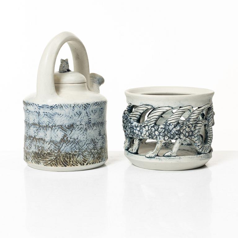 Astrid Anderberg, Tekanna med rechaud, stengods, signerat, 1984.