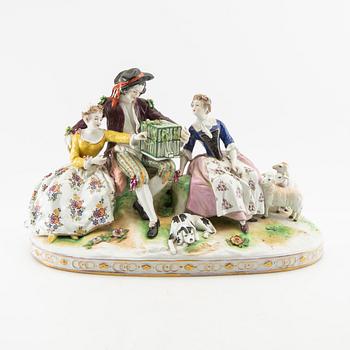 Sculpture group Nymphenburg "The Bird Seller" after Carl Theodor's 18th-century model porcelain 20th century.
