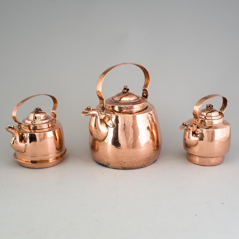 A set of three Pitchers of copper, 19th century, Sweden and Finland.