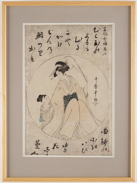 UTAMARO KITAGAWA (c.1753-1806), efter, färgträsnitt. Japan, 'Ebisu', 1800-tal.