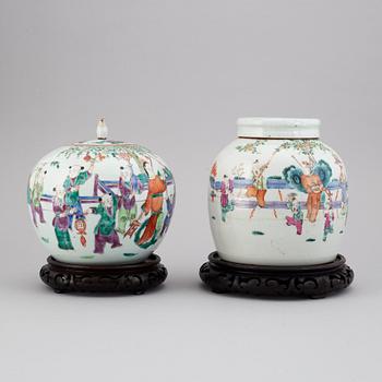 Two chinese jars with covers, China, circa 1900.