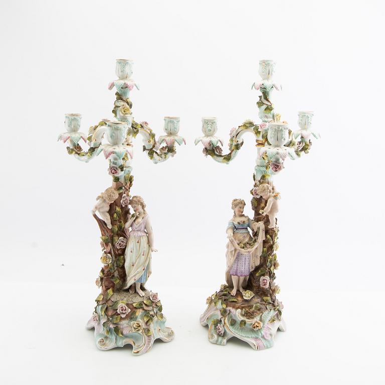 Candelabras a pair Rococo style Germany mid-20th century porcelain.