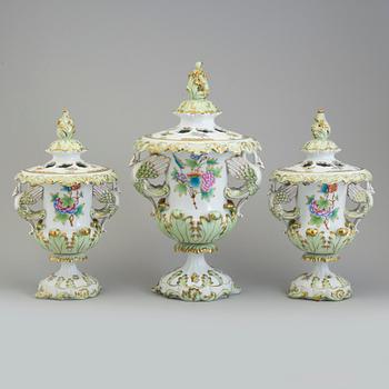 Three mid 20th century porcelain urns by Herend, Hungary.