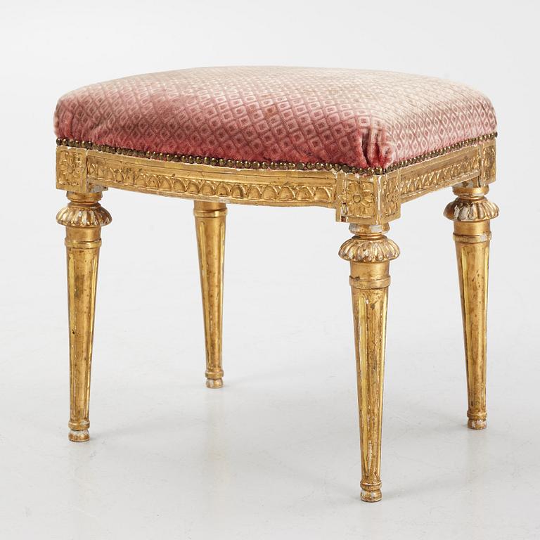 A Gustavian giltwood stool by E. Ståhl (master in Stockholm 1794-1820).