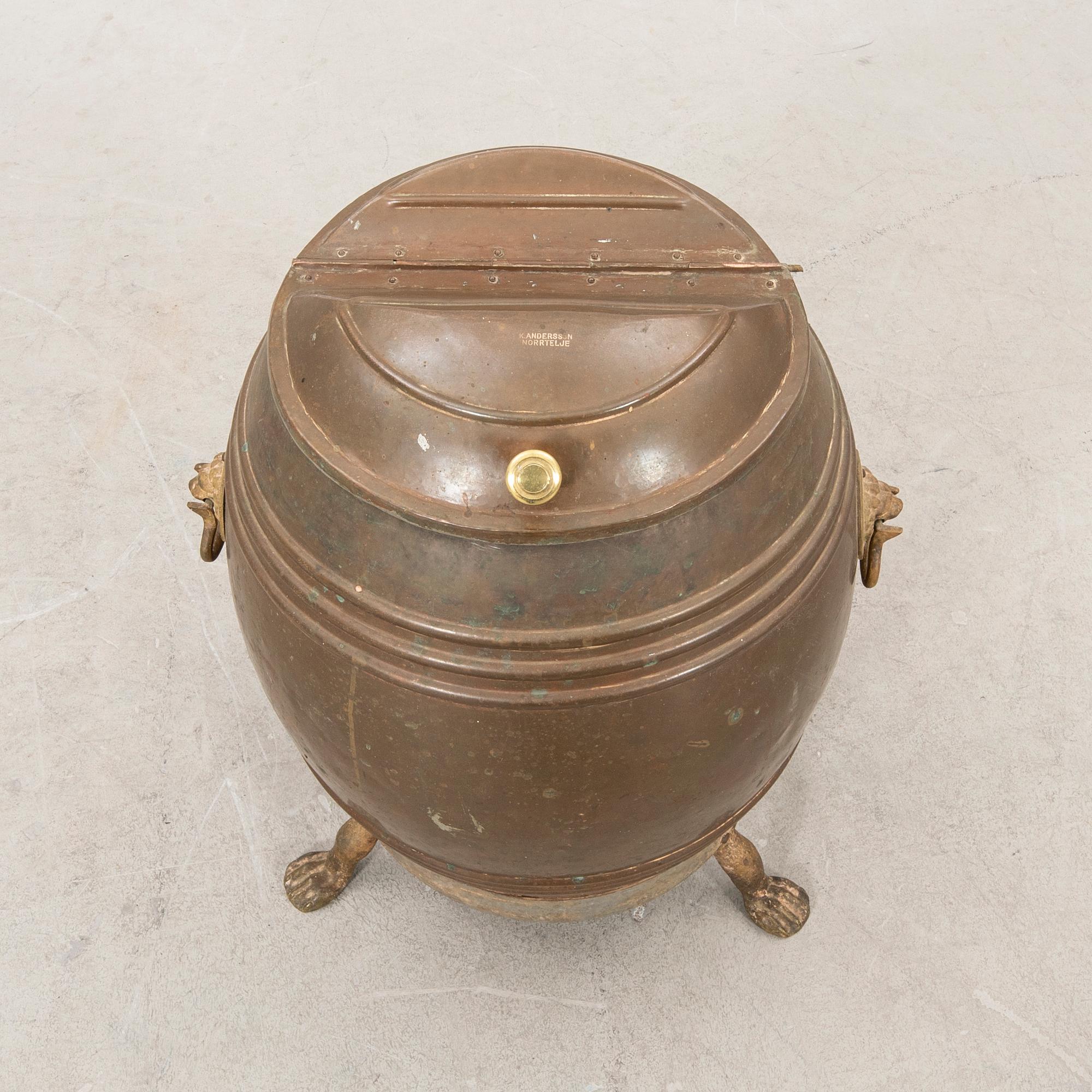 A Swedish copper water barrel around 1900 marked K Andersson Norrtelje.