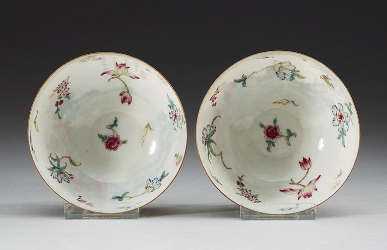 A pair of Chinese famille rose egg-shell bowls, Repubic period.