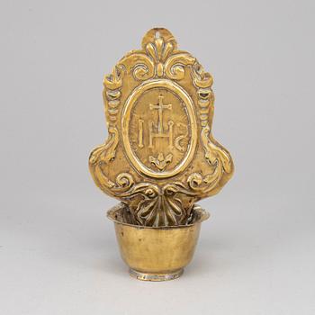 An 18th century brass Holy Water bowl.