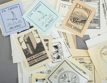 SAMLING BOKEXLIBRIS, ca 110 st, mest Sverige, bla Kung Oscar II, 1800-1900-tal.