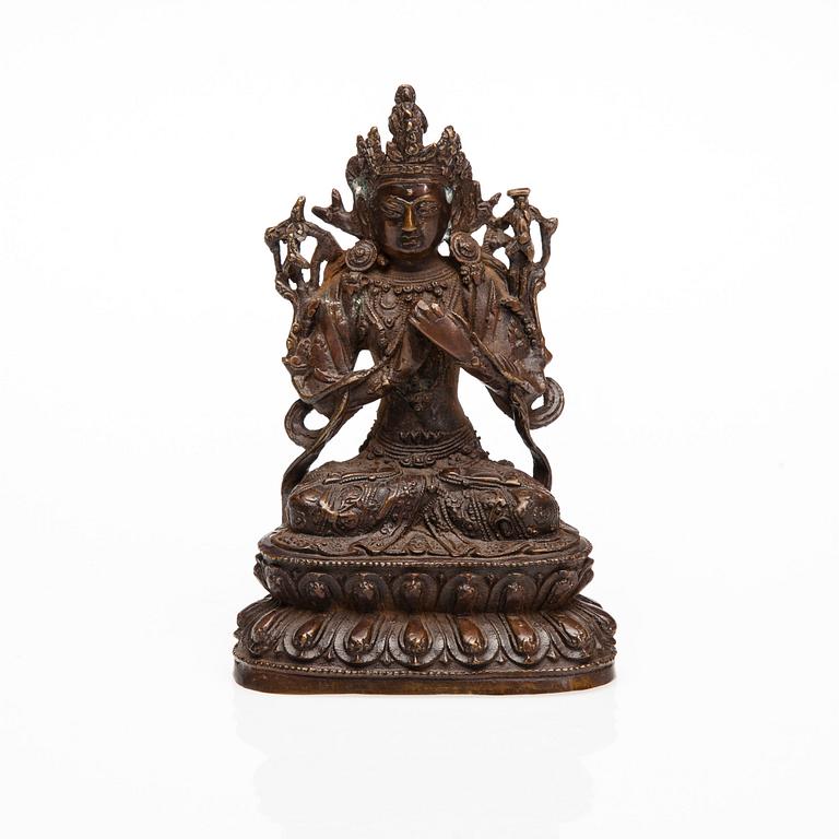 BODHISATTVA MANJUSHRI, skulptur, mässing, Tibet, 1900-talets senare hälft.