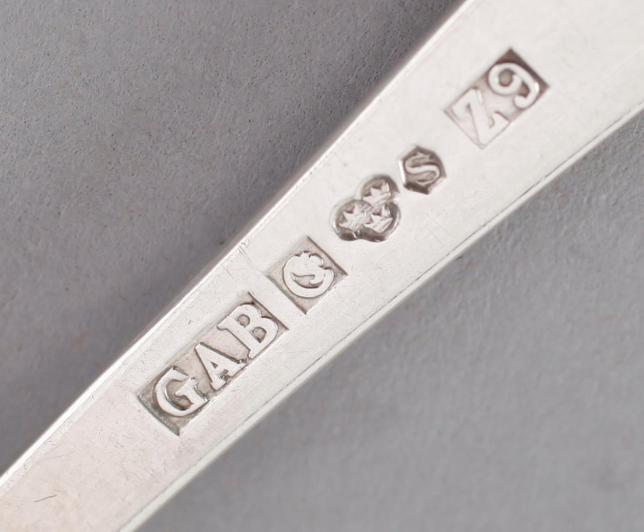 MOCKASKEDAR, 8 st samt KAFFESKEDAR, 8 st, silver, "Rosenholm", GAB. Vikt ca 213 gram.