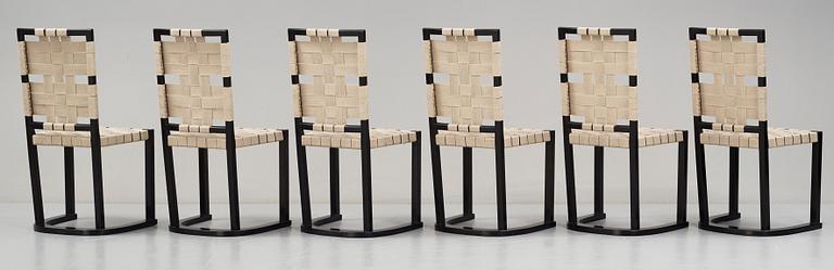 Axel Einar Hjorth, a set of 6 "Futurum"  black lacquered chairs, Nordiska Kompaniet Stockholm 1932.