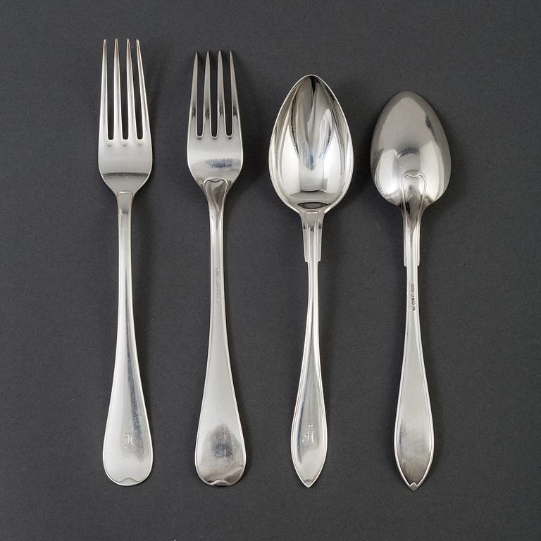 12 20th century silver spoons and 10 forks by GAB and Bernhard Hertz, Stockholm.