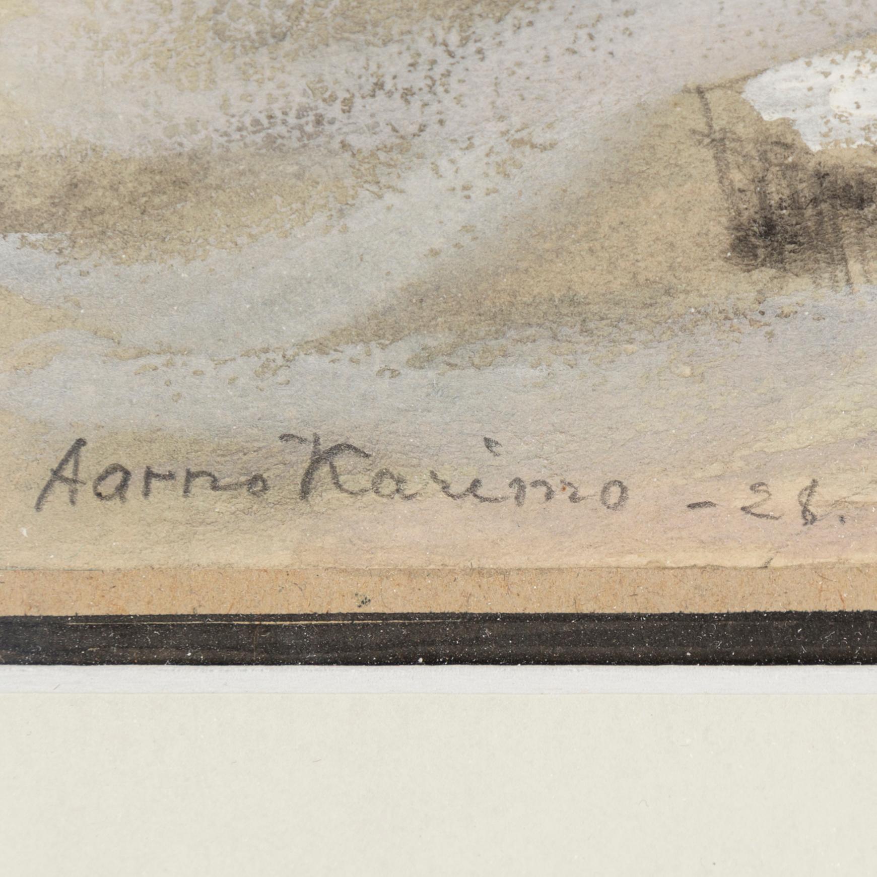 AARNO KARIMO, triptyykki, vesiväri ja guassi, signeerattu ja päivätty -28.