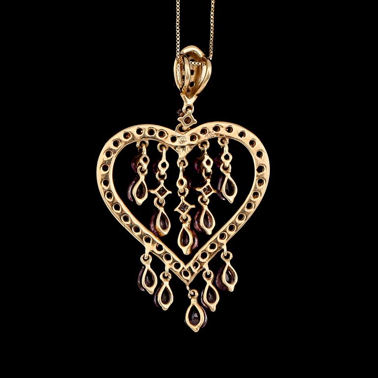 HÄNGE MED KEDJA, 14 K guld, diamanter samt flerfärgade rosa safirer.