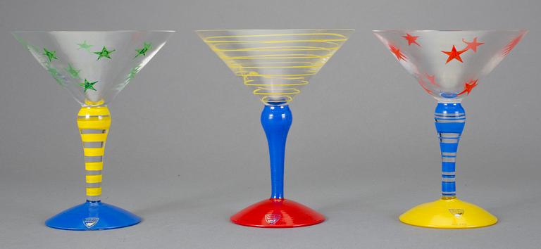 COCKTAILGLAS, 6 stycken, "Clown", Anne Nilsson, Orrefors, signerade.