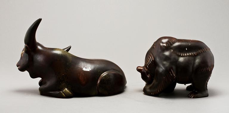 SKULPTURER, 2 st, stengods, Gunnar Nylund, Rörstrand.