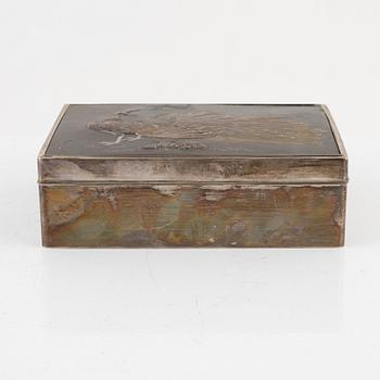 A Japanese silvered box, 20th Century. Signed.