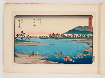 An album with Japanese woodblock prints after Ando Utagawa Hiroshige (1797-1858), mid 20th Century. (37 prints).