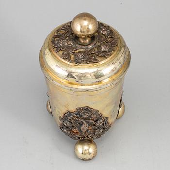 A German late 17th century parcel-gilt silver beaker and cover, mark of Joh.Paul Schmidt, Leipzig 1692-1694.