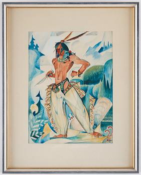 Gösta Adrian-Nilsson, "Indian" in a cubist landscape.
