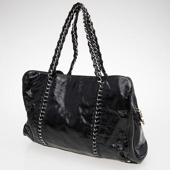 A Black Patent Leather Shopper.