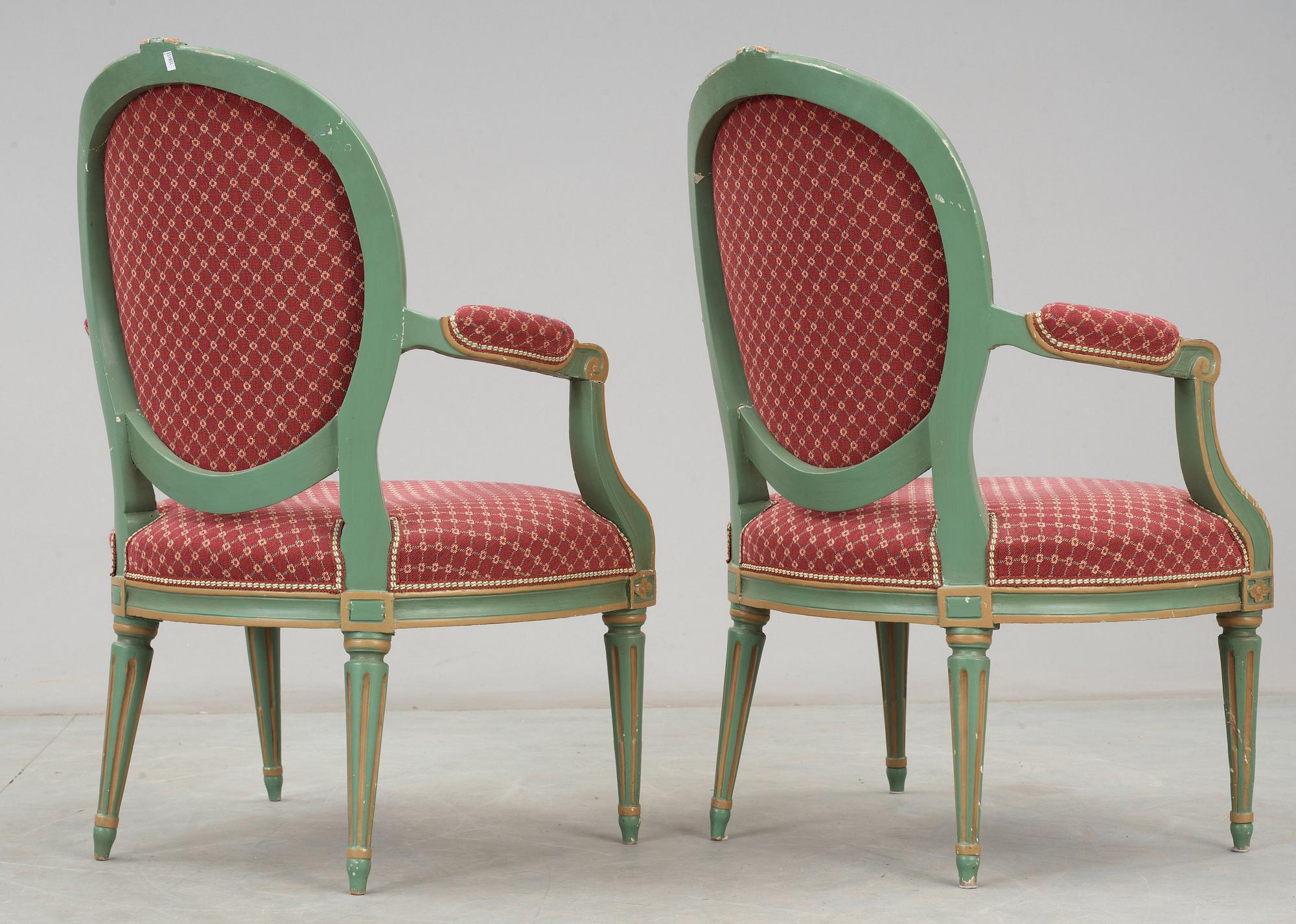 KARMSTOLAR, ett par. Gustavianska stockholmsarbeten, 1700-talets slut.