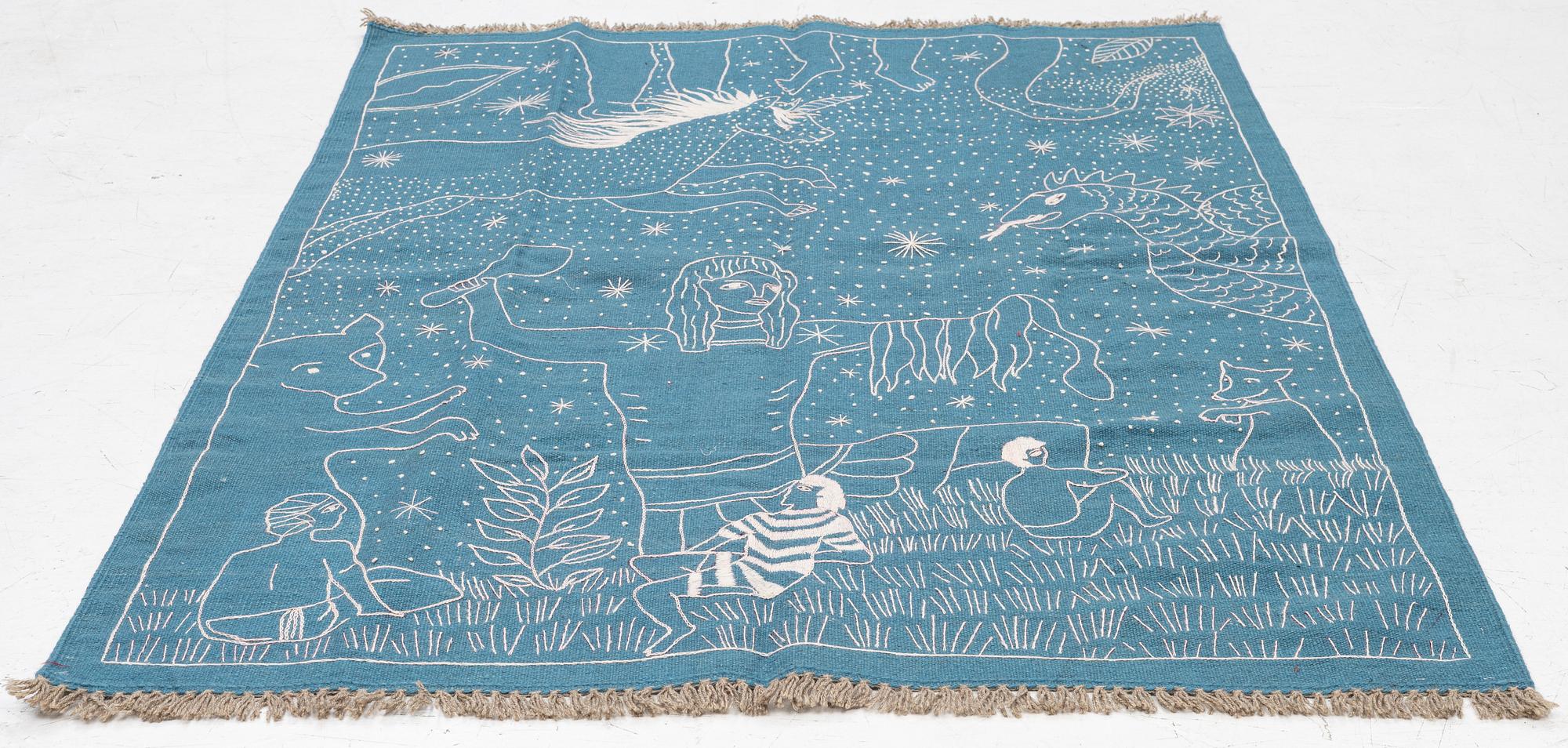 A hand-embroidered Kelim rug, c. 198 x 147 cm.