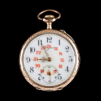 DAMFICKUR, Longines 14 K guld, 1900-talets början. I ask.