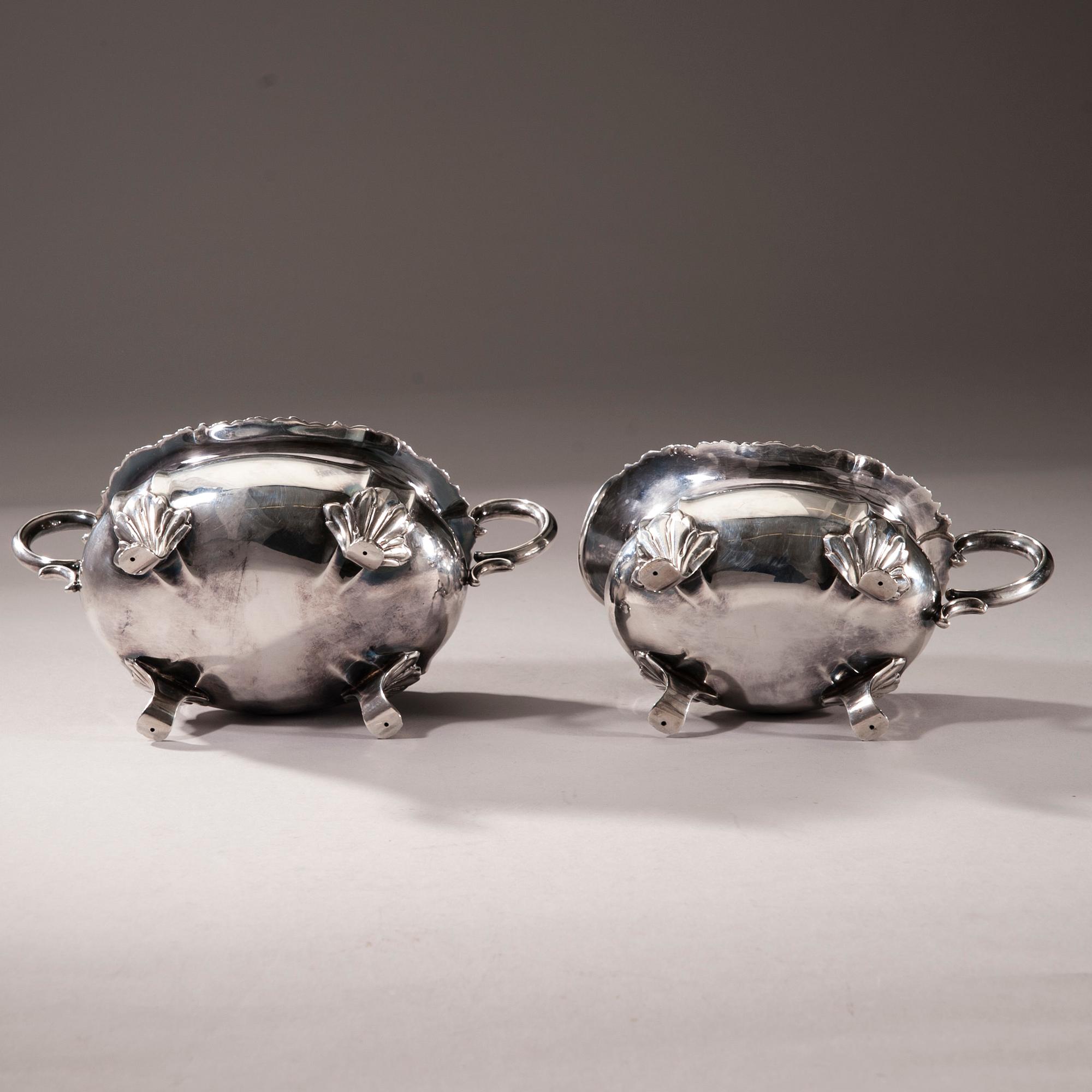 KAFFESERVIS, 3 delar, silver, finska kontrollstämplar, Tavastehus 1947. Total vikt ca 1145 g.