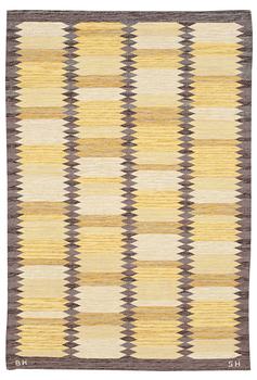 818. RUG. "Viggen". Rölakan (flat weave). 206 x 143 cm. Signed BK SH (Berit Koenig, Svensk Hemslöjd).