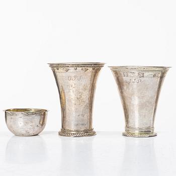 Two Swedish silver beakers and a tumbler, Stockholm, second half of the 18th century - early 19th century.